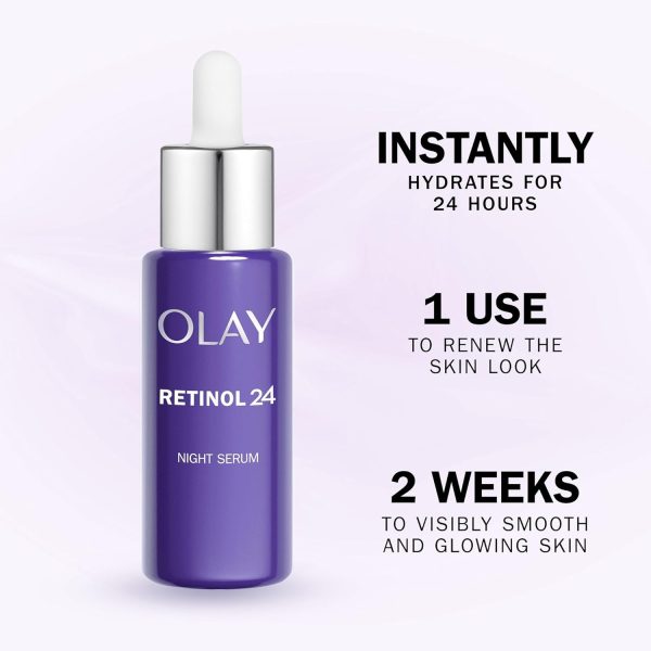 ⁦Olay Retinol 24 Night Serum for Face, Skincare with Retinyl Propionate. Anti Ageing Renewal Skin Care with 3 Actions: Smooths, Renews and Hydrates, 40ml⁩ - الصورة ⁦3⁩