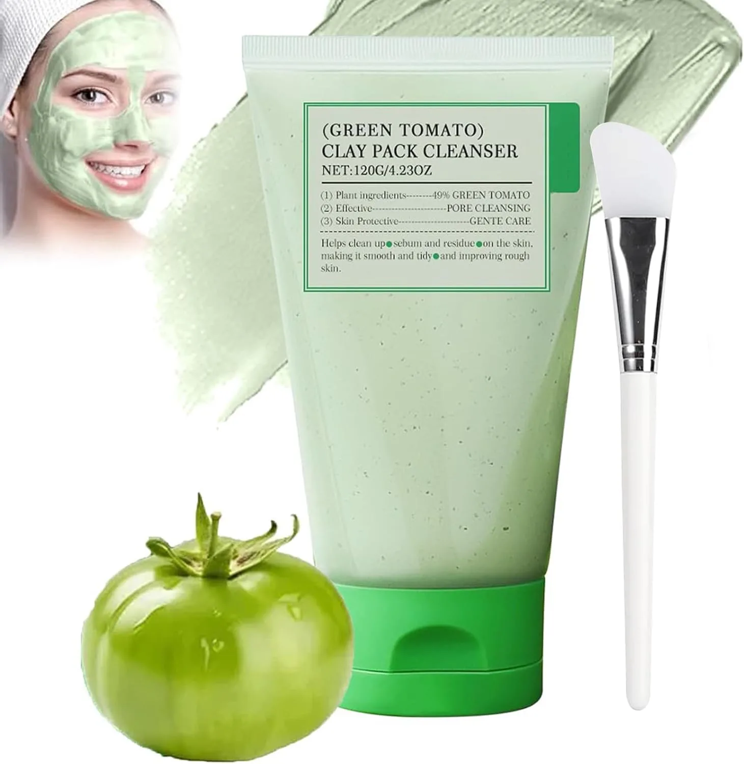 Maxmana Secret Green Tomato Clay Mask Cleanser,Pore Purifying with 49% Green Tomato Extract,Sebum & Clogged Pore Care,Exfoliation and Control Sebum, Fragrance-Free,Vegan 4.23 fl.oz (1PCS)