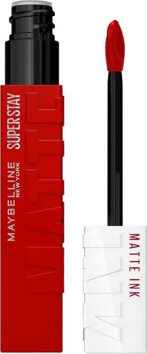 Maybelline Super Stay Matte Ink Liquid Lipstick Makeup, Long Lasting High Impact Color, Up to 16H Wear, Exhilarator, Ruby Red, 1 Count