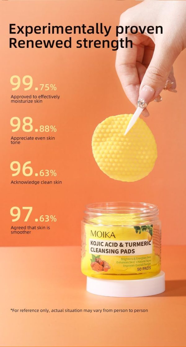 ⁦Turmeric Kojic Acid Cleansing Pads - Makeup Remover & Skincare Pads - Soft, Absorbent, Unbleached Facial Cotton, Glow Organic Skin Care - 50 Count⁩ - الصورة ⁦6⁩