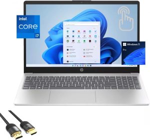 HP 15 Laptop, 15.6" FHD Touchscreen Display, 13th Gen 10-Cores i7-1355U (Up to 5.0GHz), 32GB RAM, 2TB PCIe 4.0, WiFi 6, Webcam, Keypad, USB-C, BT, HDMI, Long Battery Life, PDG HDMI Cable, Win 11 Pro