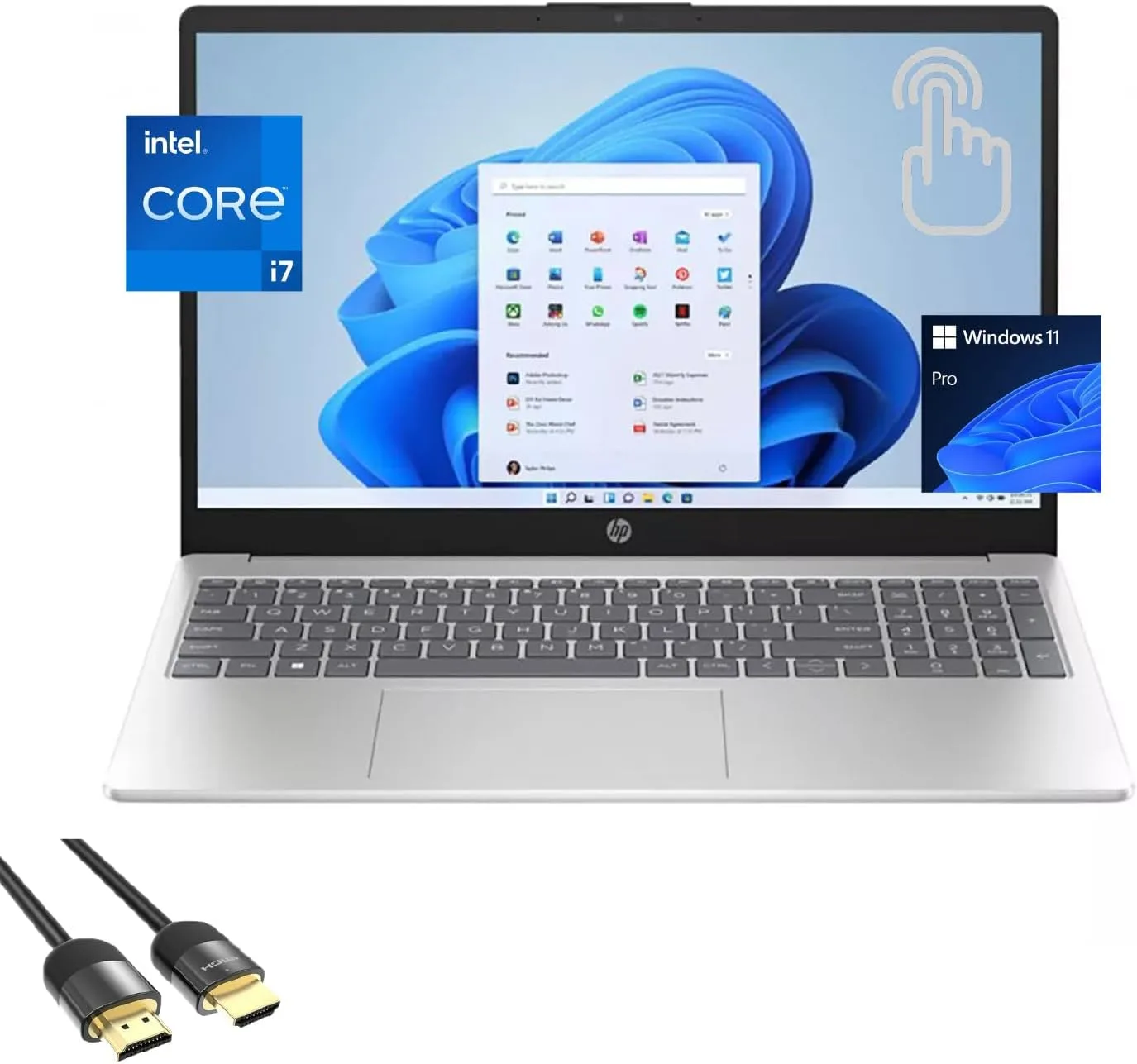 HP 15 Laptop, 15.6" FHD Touchscreen Display, 13th Gen 10-Cores i7-1355U (Up to 5.0GHz), 32GB RAM, 2TB PCIe 4.0, WiFi 6, Webcam, Keypad, USB-C, BT, HDMI, Long Battery Life, PDG HDMI Cable, Win 11 Pro