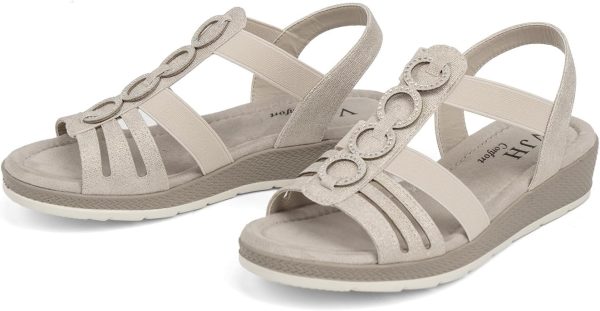 ⁦VJH confort Women's Flat Sandals Comfortable Rhinestone Dressy sandals Elastic Open toe Low Wedge Sandals for Summer⁩ - الصورة ⁦5⁩