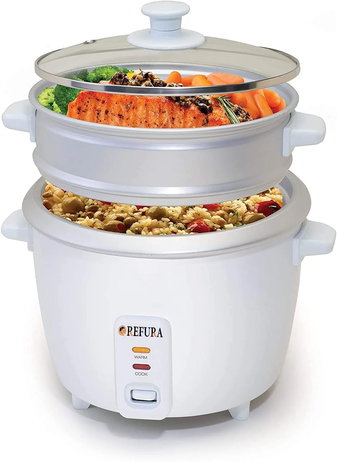 Refura - SA 2 in 1 Rice Cooker & Steamer 1.0 L/Non-Stick Removable Bowl/Keep Warm Functionality / 400 Watts/Includes Measuring Cup & Spatula | RE-618 | Kitchen Appliances