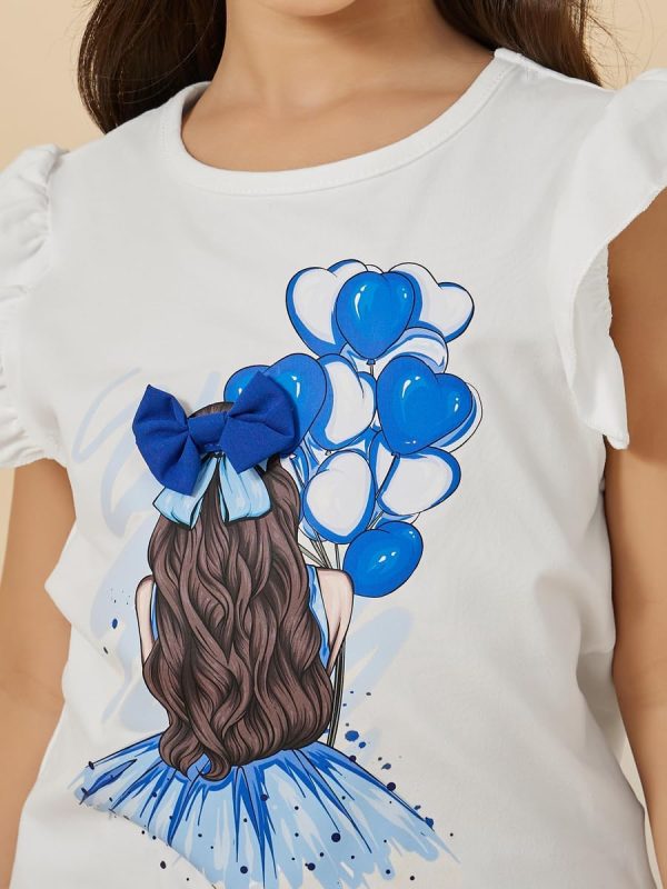 ⁦Styli Girls Graphic Print T-Shirt And Wide Leg Culotte Set⁩ - الصورة ⁦5⁩