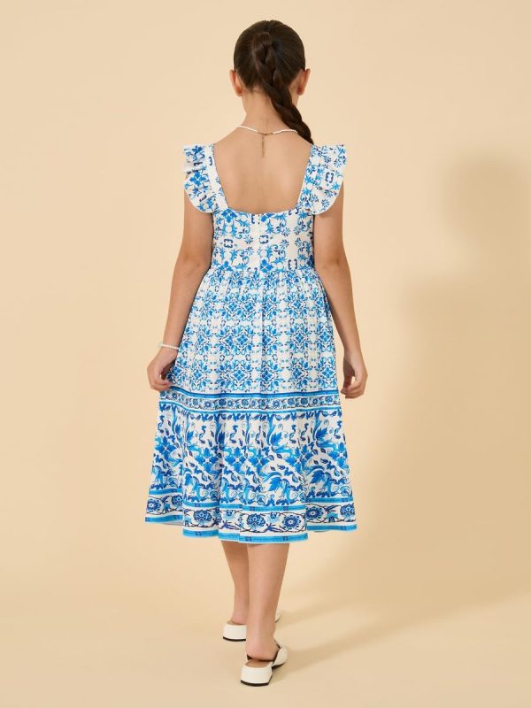 ⁦Styli Girls All Over Print Ruffled Sleeves Dress⁩ - الصورة ⁦6⁩