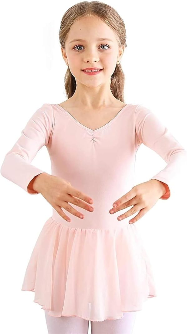 ⁦THE WHITE SHOP Kids Girls Classic Long Sleeve Leotard Dance Ballet Dress Gymnastics Cross Back Design Tutu Dresses Coton Comfortable Girls' Dance Apparel Clothing⁩ - الصورة ⁦4⁩