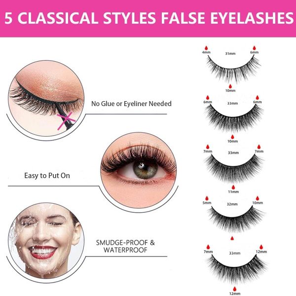 ⁦Hepiide 5 Pairs Self Adhesive Eyelashes: with Tweezers - No Glue Needed - Reusable Self Adhesive Eyelashes - False Eyelashes for Beginners (FZ5-06)⁩ - الصورة ⁦4⁩