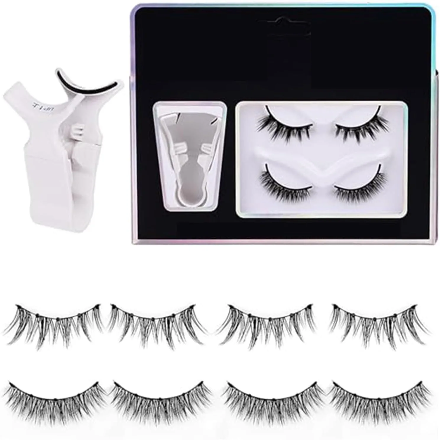 Domiunier 2Pair Magnetic Eyelashes Without Eyeliner, Reusable Magnetic Eyelash Kit Dual Magnetic Eyelashes Dual Magnetic Lashes, Best Fake Eyelashes for Beginners,Magnetic Eyelashes Natural Look