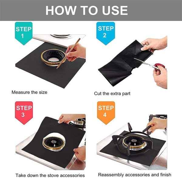 ⁦X spring Stove Burner Covers, 10 Pack Stove Top Cover, 0.2 MM Double Thickness, Non Stick Reusable Gas Stove Protector, Gas Range Protectors for Kitchen Cuttable Easy to Clean Size 27 27 Cm (Black)⁩ - الصورة ⁦4⁩