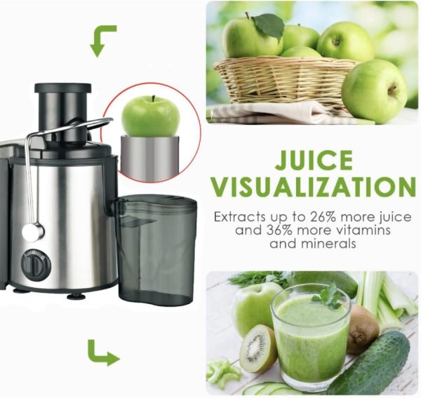 ⁦Juicer Machine Centrifugal Juicer 65MM Chute for Whole Fruit and Vegetables Juice Extractor Quick Juicing Easy to Clean Silver⁩ - الصورة ⁦2⁩