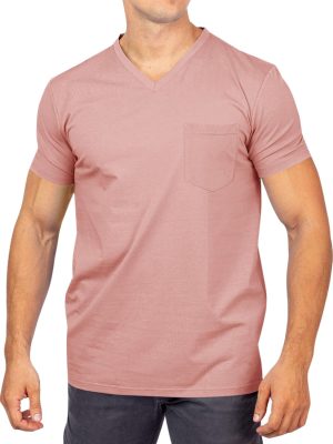 Runcati Mens V Neck Pocket T-Shirts Short Sleeve Casual Basic Summer Beach Cotton Tee Tops