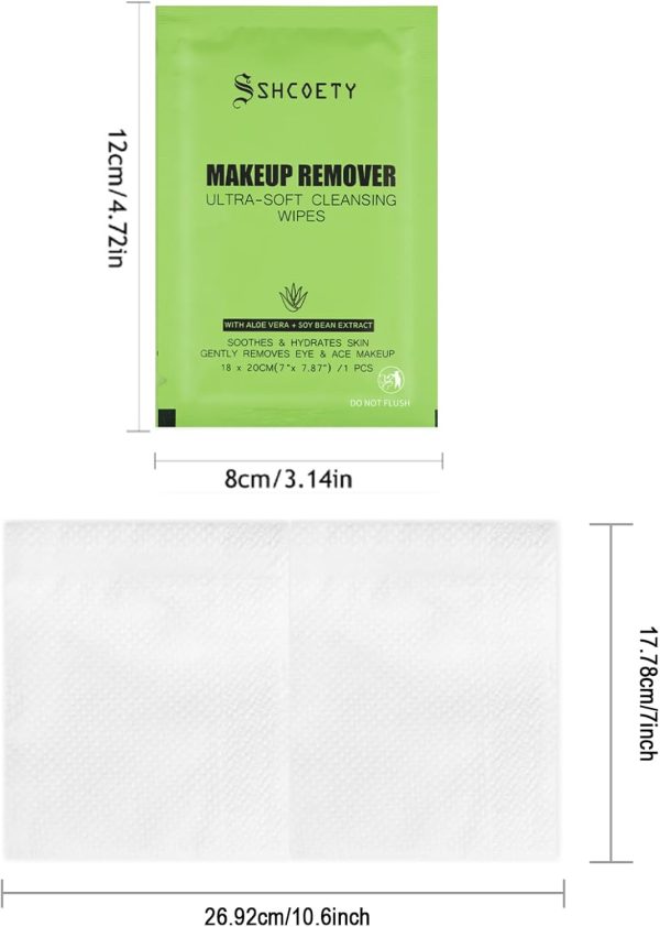 ⁦Makeup Remover Wipes for Face, Soft & Gentle Cleansing Wipes Individually Wrapped for Travel, Hotels, Gym, and Bulk Use, Avocado Formula, 50 Packs⁩ - الصورة ⁦8⁩