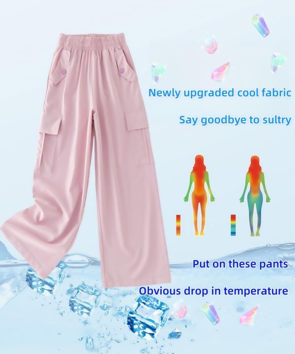 ⁦Girls' summer two-piece set, short short-sleeved top and wide-leg work pants, pinkish-purple and white, cool fabric, cute girl printed wide T-shirt + wide-leg pants, 5-16Y⁩ - الصورة ⁦7⁩