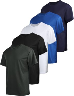 Yasumond 5 Pack Men's T-Shirts Short Sleeve Crew Neck Tee Tops Mesh Dry Fit Athletic Tee Shirts for Gym Workout Running, D-dark.grey/Black/White/Royal Blue/Navy, Medium