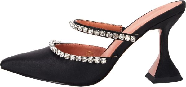 VETASTE Women's Pointed Toe Strappy Heels Crystal Satin Heeled Mules Wedding Party Shoes