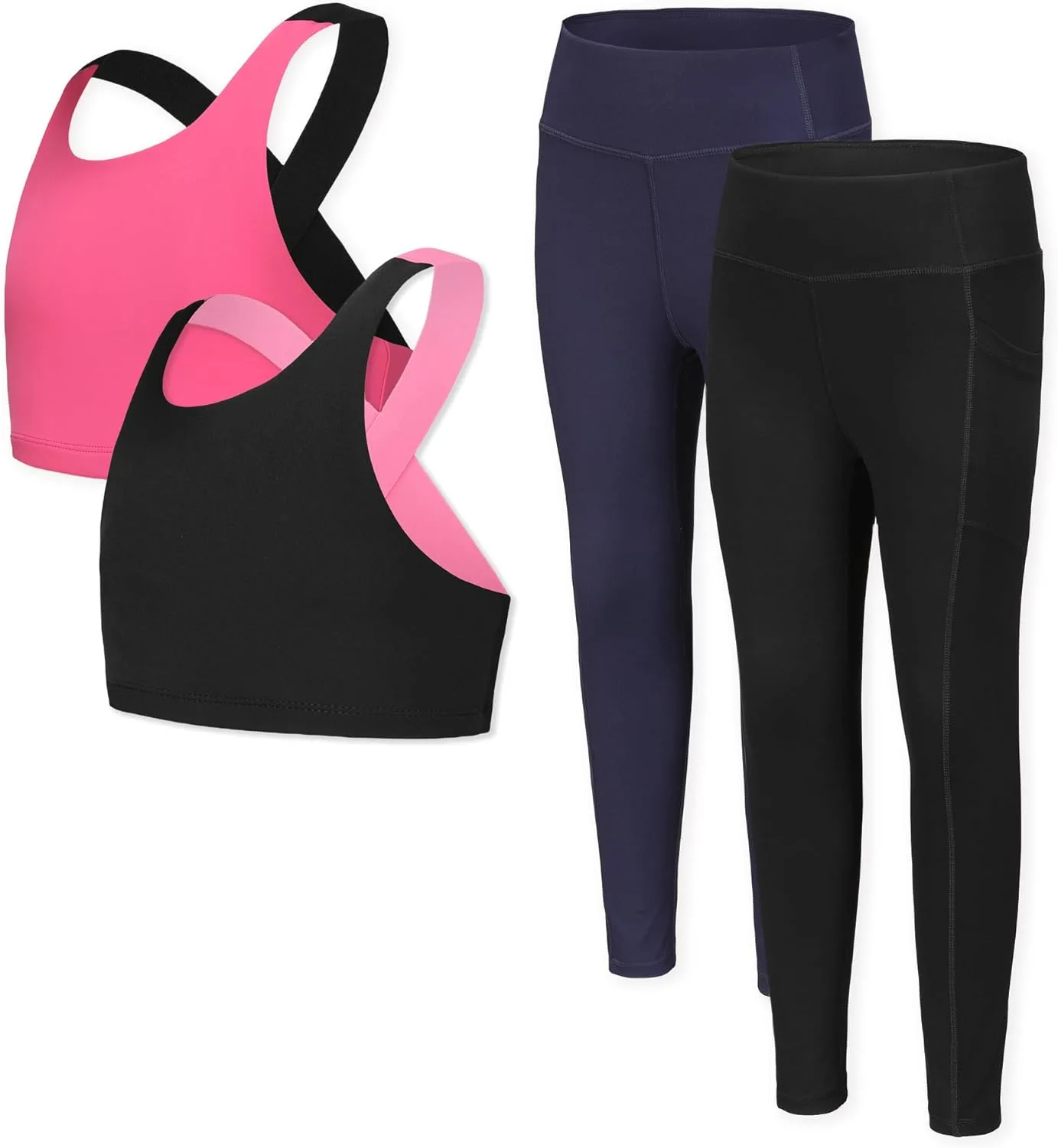 Ymzia Girls Yoga Leggings Girls Athletic Leggings Training Bras Set Kids Gym Crop Tank Top Activewear set for 5-13Years