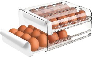 Arabest Large Capacity Egg Holder for Refrigerator,Egg Storage Container Organizer Bin,Stackable Clear Plastic Storage Container,Egg Fresh Storage Box with Handles,Household Egg Holder (White)