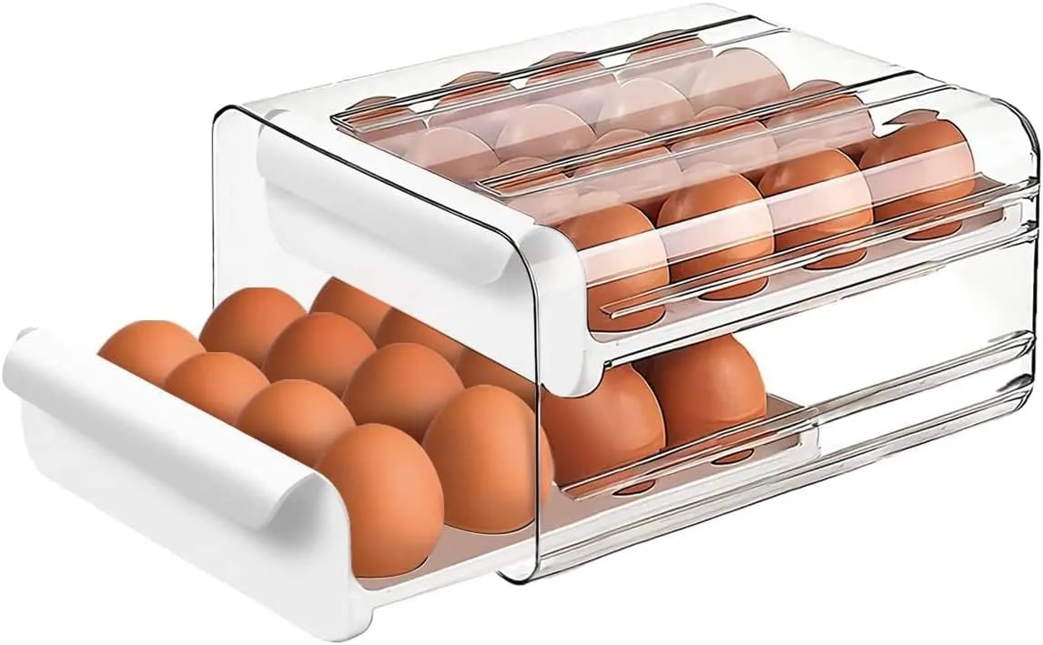 Arabest Large Capacity Egg Holder for Refrigerator,Egg Storage Container Organizer Bin,Stackable Clear Plastic Storage Container,Egg Fresh Storage Box with Handles,Household Egg Holder (White)