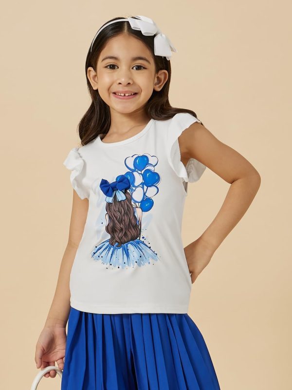 ⁦Styli Girls Graphic Print T-Shirt And Wide Leg Culotte Set⁩ - الصورة ⁦3⁩