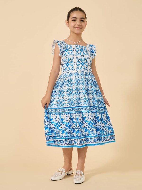 ⁦Styli Girls All Over Print Ruffled Sleeves Dress⁩ - الصورة ⁦4⁩