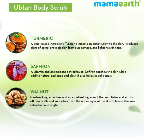 ⁦Mamaearth Ubtan Body Scrub for Men & Women 200g | With Turmeric, Saffron & Walnut Beads - Removes Sun Tan⁩ - الصورة ⁦4⁩