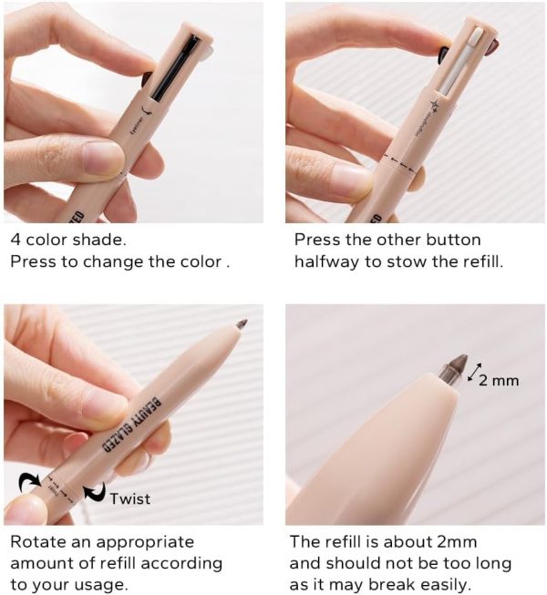 ⁦Azonee 4 Colors Multi-Function Makeup Pen - Eyebrow Pencil, Eyeliner, Lip Liner & Highlighter - Multifunctional Makeup Pencil, Portable Beauty Cosmetics Set, Suitable for Travel Cosmetics⁩ - الصورة ⁦5⁩