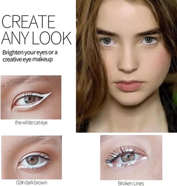 ⁦KASTWAVE Black White Eyeliner Pencil, 2 Pcs Matte Smooth White Eye Brightener Stick with Built-in Sharpener, Quick Drying Waterproof High Pigmented Highlighter Eye Liner Pen, Waterproof Smudge Proof⁩ - الصورة ⁦3⁩