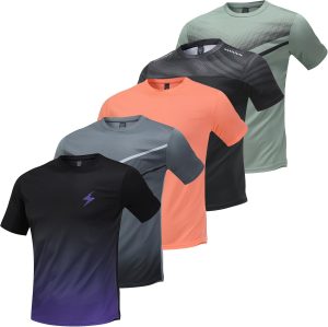 5 Pack Workout Shirts for Men Athletic Running Gym Quick Dry Short Sleeve Crew Neck T Shirts Tee Tops Bulk
