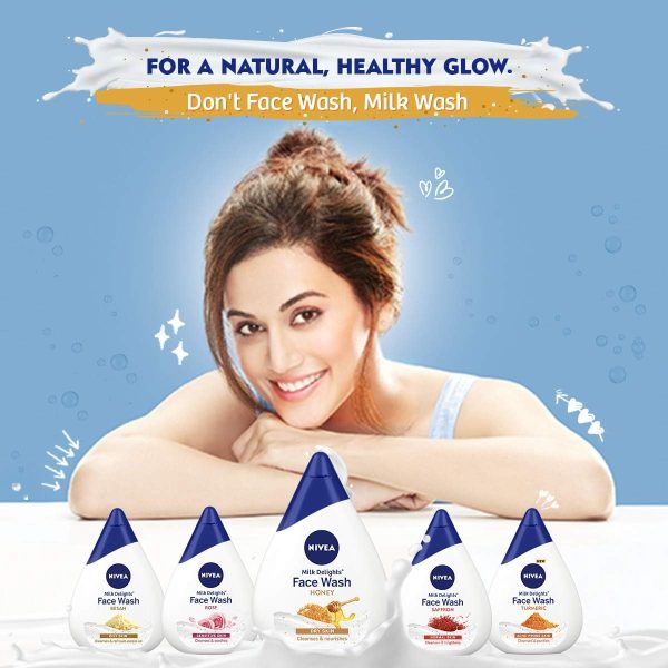 ⁦NIVEA Milk Delight Face wash For Oily, Normal, Sensitive Dry skin 100ml Pack (Moisturizing Honey - Dry skin)⁩ - الصورة ⁦6⁩