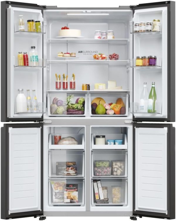 ⁦Haier Side by Side Refrigerator 11.1Cu.ft, Freezer 4.2Cu.ft, 4 Doors, Twin Inverter, Gemstone Black⁩ - الصورة ⁦3⁩