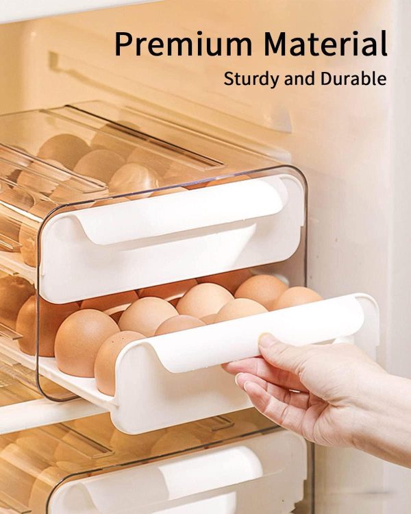 ⁦Arabest Large Capacity Egg Holder for Refrigerator,Egg Storage Container Organizer Bin,Stackable Clear Plastic Storage Container,Egg Fresh Storage Box with Handles,Household Egg Holder (White)⁩ - الصورة ⁦4⁩