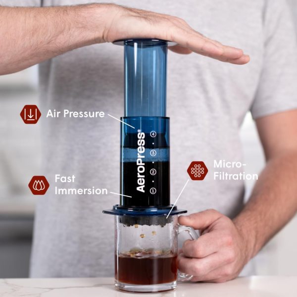⁦AeroPress Clear Coffee Press – 3 In 1 Brew Method Combines French Press, Pourover, Espresso, Full Bodied Coffee Without Grit or Bitterness, Small Portable Coffee Maker for Camping & Travel, Blue⁩ - الصورة ⁦2⁩