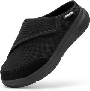FitVille Women's Slippers Slip on Mules Clogs, Adjustable Closure Walking Shoes for Women Extra Wide Width for Swollen Feet Plantar Fasciitis Indoors Outdoors