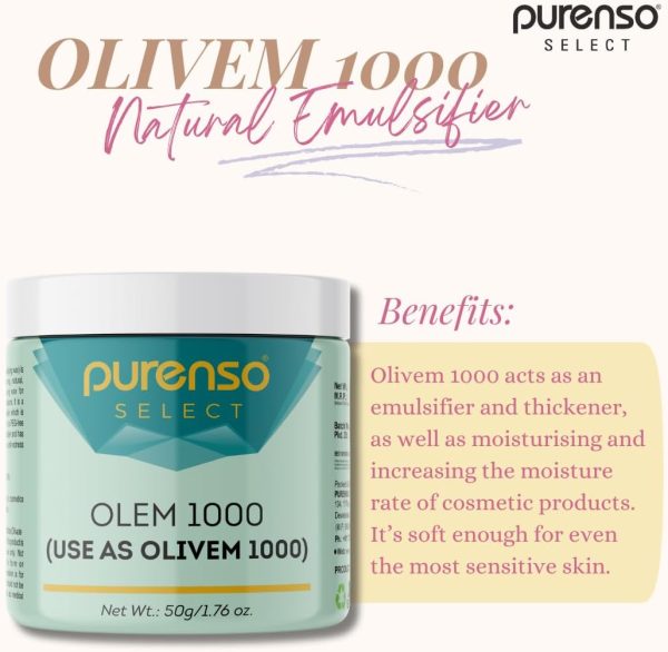 ⁦Purenso Select - Olivem 1000, 25g | 100% Natural Plant Derived | for Lotion, Cream Making & Cosmetic Formulation | Cosmetic Grade⁩ - الصورة ⁦2⁩