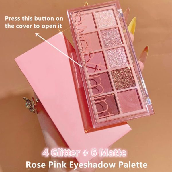 ⁦10 Colors Eyeshadow Palette,Matte&Glitter&Shimmer Eyeshadow Makeup,Pink Eye Black Pink Eyeshadow Shades, Naturing-Looking,High Pigment Waterproof Eye Shadow Palette Makeup⁩ - الصورة ⁦2⁩