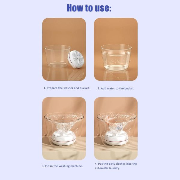 ⁦NALACAL Mini Ultrasonic Turbine Washing Machine, Portable Mini Ultrasonic Washer for Home, 50 Seconds Reverse Clean Circle High Strength Torque Pulsator, Business, Travel, College Room, RV, Apartment⁩ - الصورة ⁦7⁩
