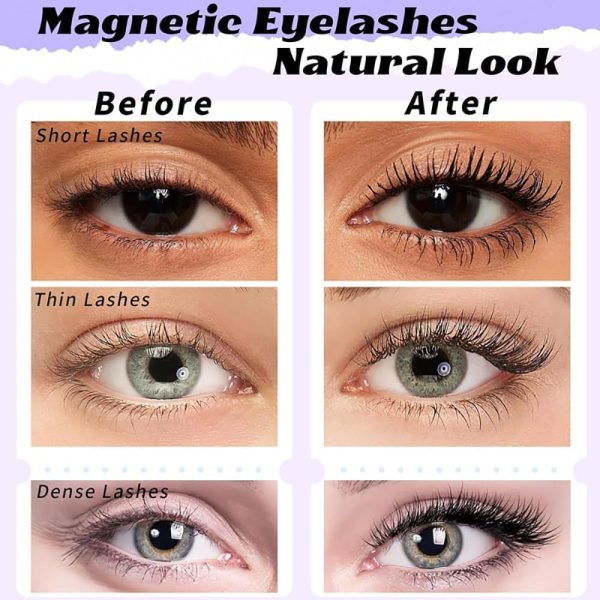 ⁦Domiunier 2Pair Magnetic Eyelashes Without Eyeliner, Reusable Magnetic Eyelash Kit Dual Magnetic Eyelashes Dual Magnetic Lashes, Best Fake Eyelashes for Beginners,Magnetic Eyelashes Natural Look⁩ - الصورة ⁦3⁩