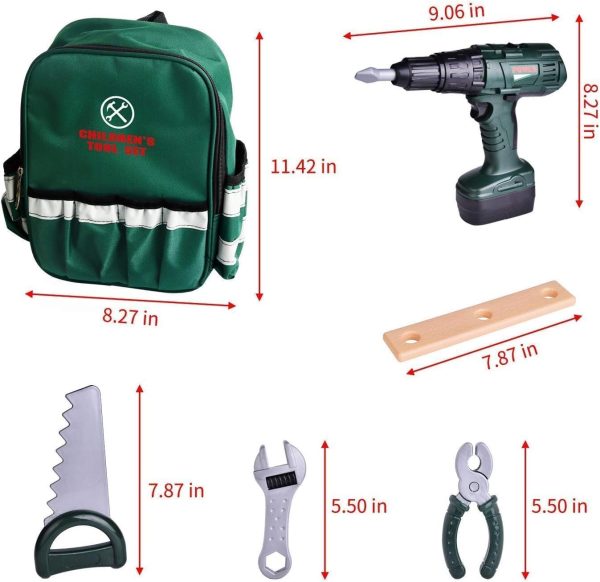 ⁦Boys' tool set with electric toy drill, toddler toy tool set, children's tool box with toy hammer, tool set for 3-5 year olds, play house tool kit accessories and sturdy tool bag (WJ0012)⁩ - الصورة ⁦3⁩