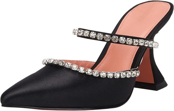 ⁦VETASTE Women's Pointed Toe Strappy Heels Crystal Satin Heeled Mules Wedding Party Shoes⁩ - الصورة ⁦2⁩