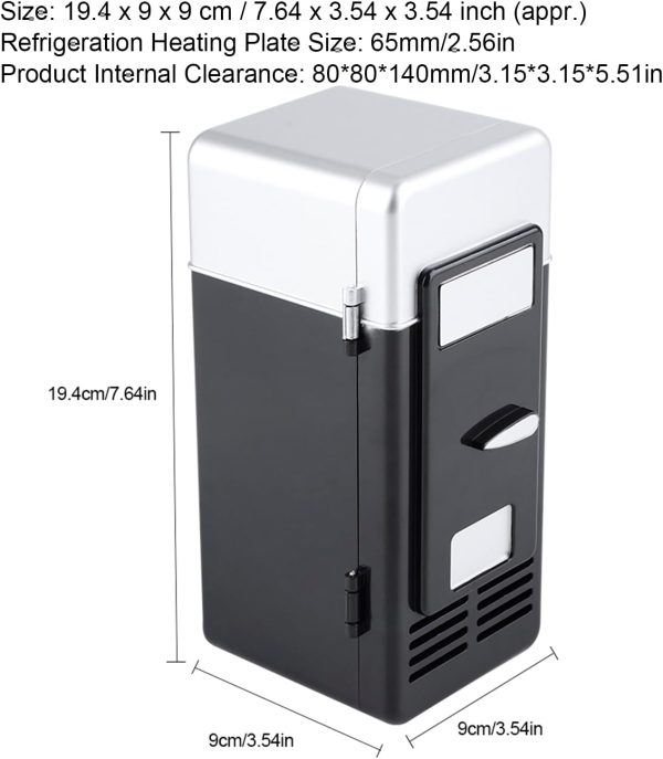 ⁦BROLEO Mini Fridge, Beverage Fridge, 7.64 X 3.54 X 3.54 Inch USB Interface LED Mini USB Refrigerator Cool Quickly Cooler & Warmer for Cola (Black)⁩ - الصورة ⁦7⁩