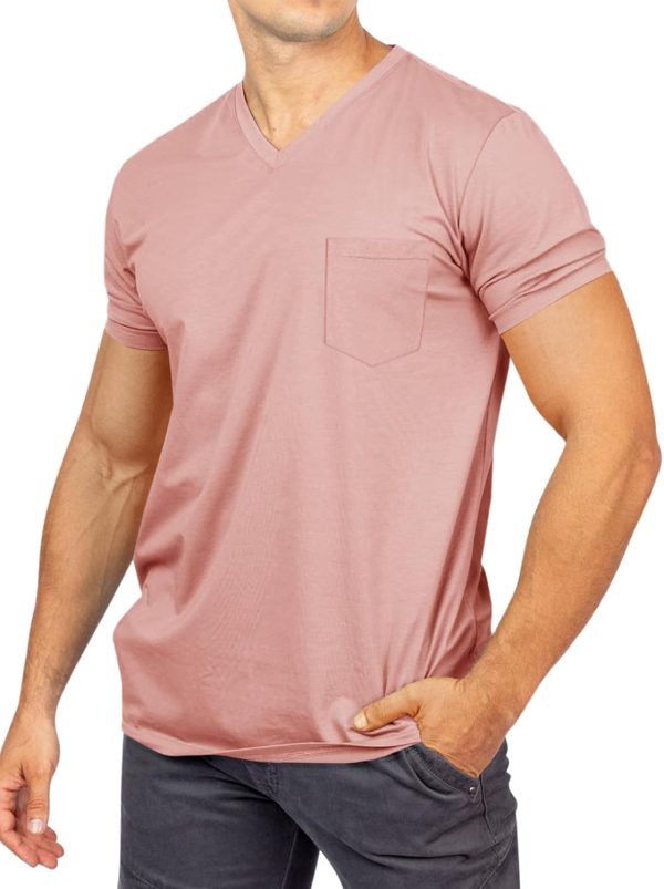 ⁦Runcati Mens V Neck Pocket T-Shirts Short Sleeve Casual Basic Summer Beach Cotton Tee Tops⁩ - الصورة ⁦3⁩