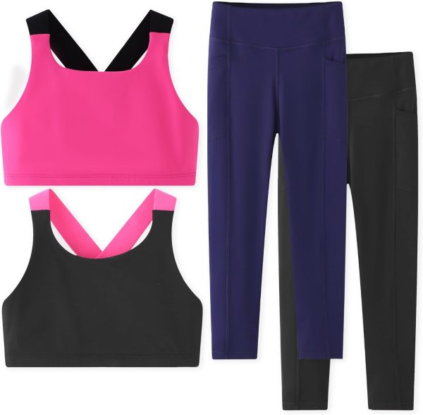 ⁦Ymzia Girls Yoga Leggings Girls Athletic Leggings Training Bras Set Kids Gym Crop Tank Top Activewear set for 5-13Years⁩ - الصورة ⁦2⁩
