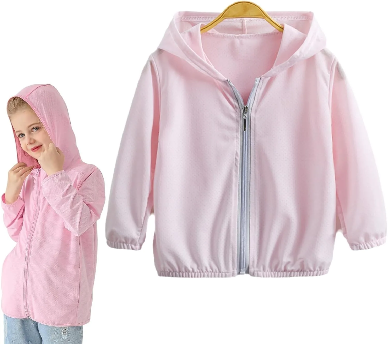 Toddler Sun UV Protection Hoodie, Kids Jacket Clothing, Lightweight Breathable Summer Jacket, Summer Cool Hoodie, Thin Hoodie, Long Sleeve UPF50+, Suitable for Girl Daily Wear 2-8 Years