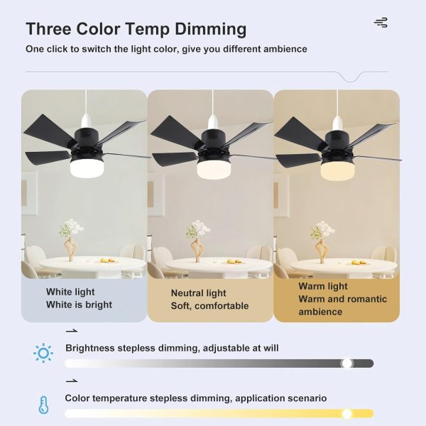 ⁦Dpofirs 15.7In Socket Fan Light, Dimmable 3 Color Temp 3 Wind Speed Light Bulb Fan with Remote, 1H 2H 4H Timer Screw in Ceiling Fan in Light Socket for Bedroom Kitchen 85‑265V (Black)⁩ - الصورة ⁦6⁩