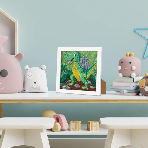 ⁦5D Diamond Art Kit for Kids, with Wooden Frame, Cartoon Diamonds Art Easy Kits, Small Anime Diamonds Painting Full Drill Diamond Art Gem Painting for Girls Boys Beginners, Home Wall Decor (Dinosaur)⁩ - الصورة ⁦7⁩