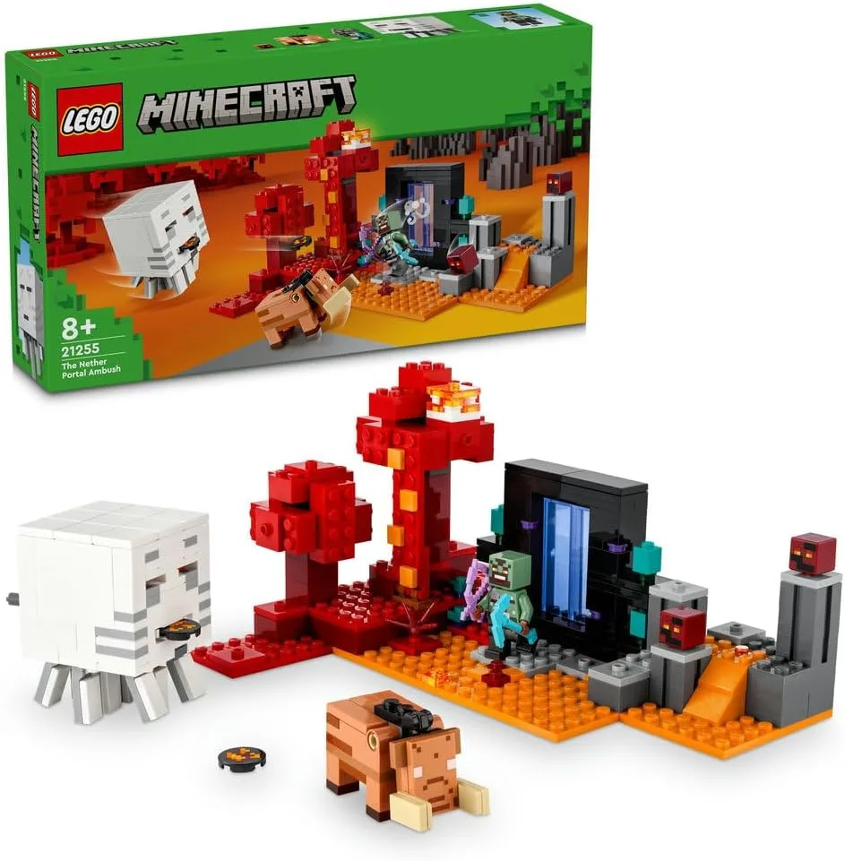 LEGO Minecraft The Nether Portal Ambush Adventure Set, Building Toys for Boys and Girls with Battle Scenes, Iconic Characters & Mobs Figures from the Game, Gifts for Kids 8 Plus Years Old 21255