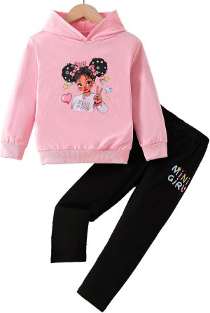 Kid Toddler Girls Clothes Cartoon Pattern Print Sweatshirt Hoodie Sports Pants 2PC Girl Fall Winter Clothing Set
