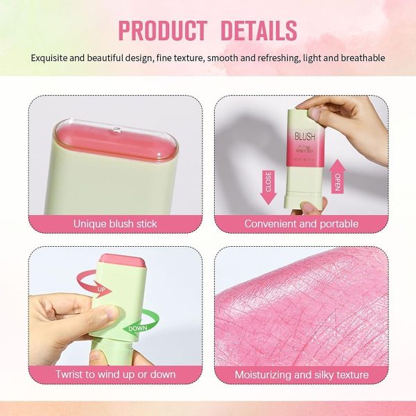 ⁦Hepiide Blush Stick, Blush Cream for Cheeks Eyes Lips,Blush in Natural with Waterproof Sweat-Resistant, Tinted Solid Stick with Long Lasting, Nude Makeup Multi-Use Stick Creamy Blush (Shy Pink, 1)⁩ - الصورة ⁦6⁩
