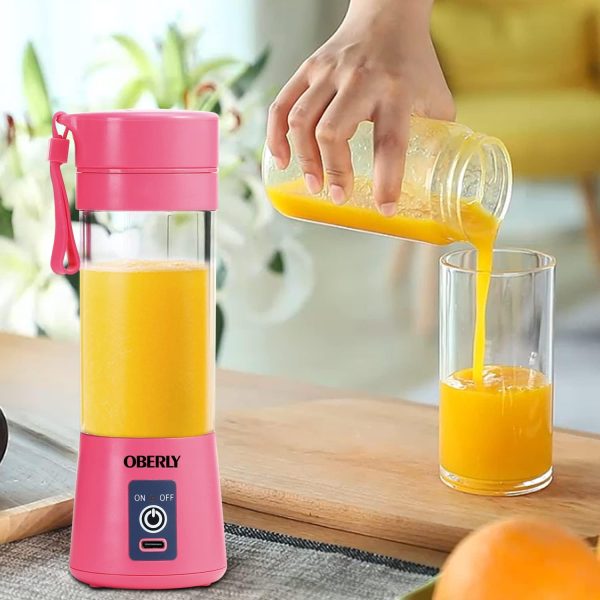 ⁦OBERLY Portable Blender, Smoothie Juicer Cup - Six Blades in 3D, 13oz Fruit Mixing Machine with 2000mAh USB Rechargeable Batteries, Ice Tray, Detachable Cup⁩ - الصورة ⁦2⁩